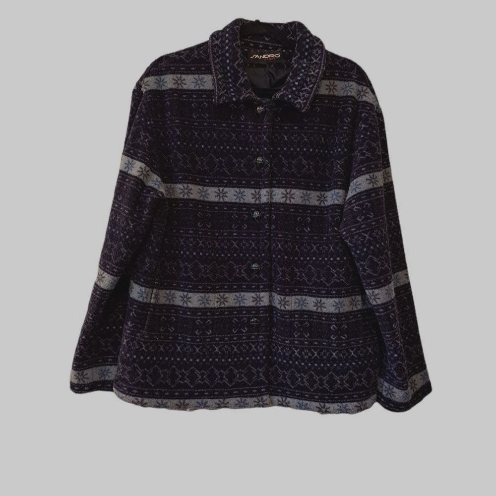 Sandro Sport Vintage Knit Jacket Nordic-Inspired Pattern Size L